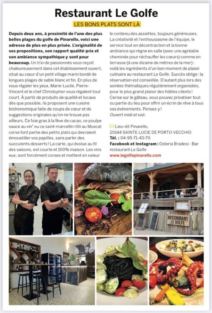 Actu - Gault&Millau - Restaurant Le Golfe - restaurant ZONZA